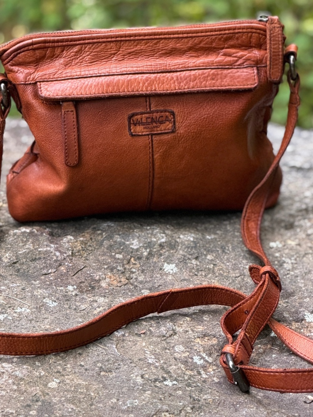 Vilenca Holland Cognac Brown Woven Leather Crossbody Bag Adjustable Strap